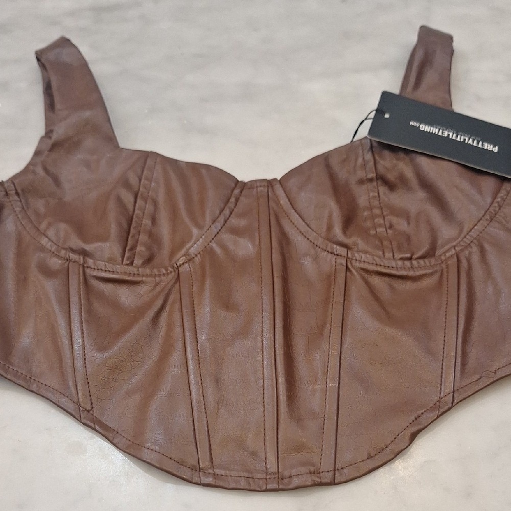 New PrettyLittleThing Chocolate Brown Corset Top Sz 4‎ Night Out Bustier Costume
